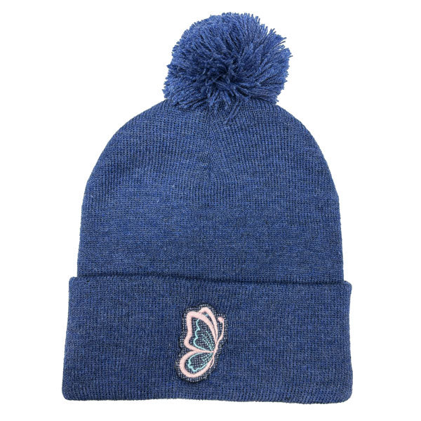 Butterfly Embroidered 12" Pom-Pom Cuffed Beanies