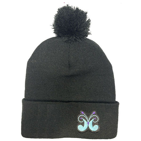 Butterfly Logo Embroidered 12" Pom-Pom Cuffed Beanies