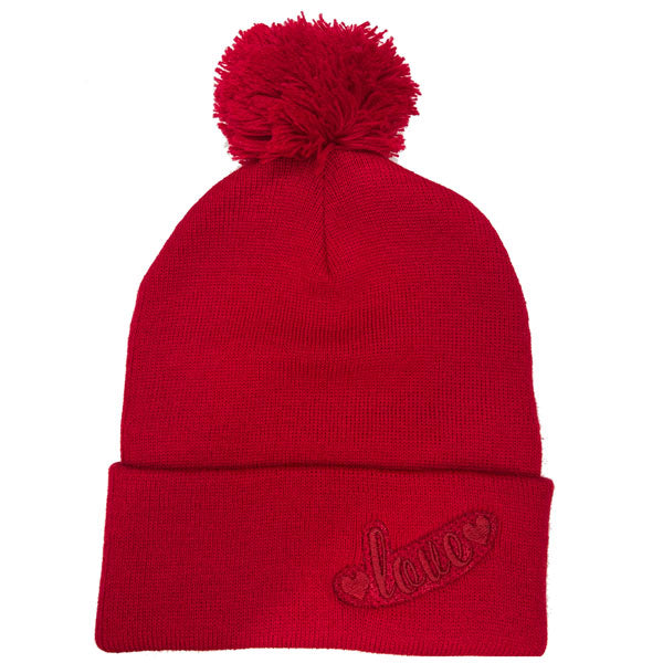 Love Embroidered 12" Pom-Pom Cuffed Beanies