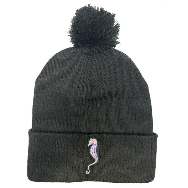 Sea Horse Embroidered 12" Pom-Pom Cuffed Beanies